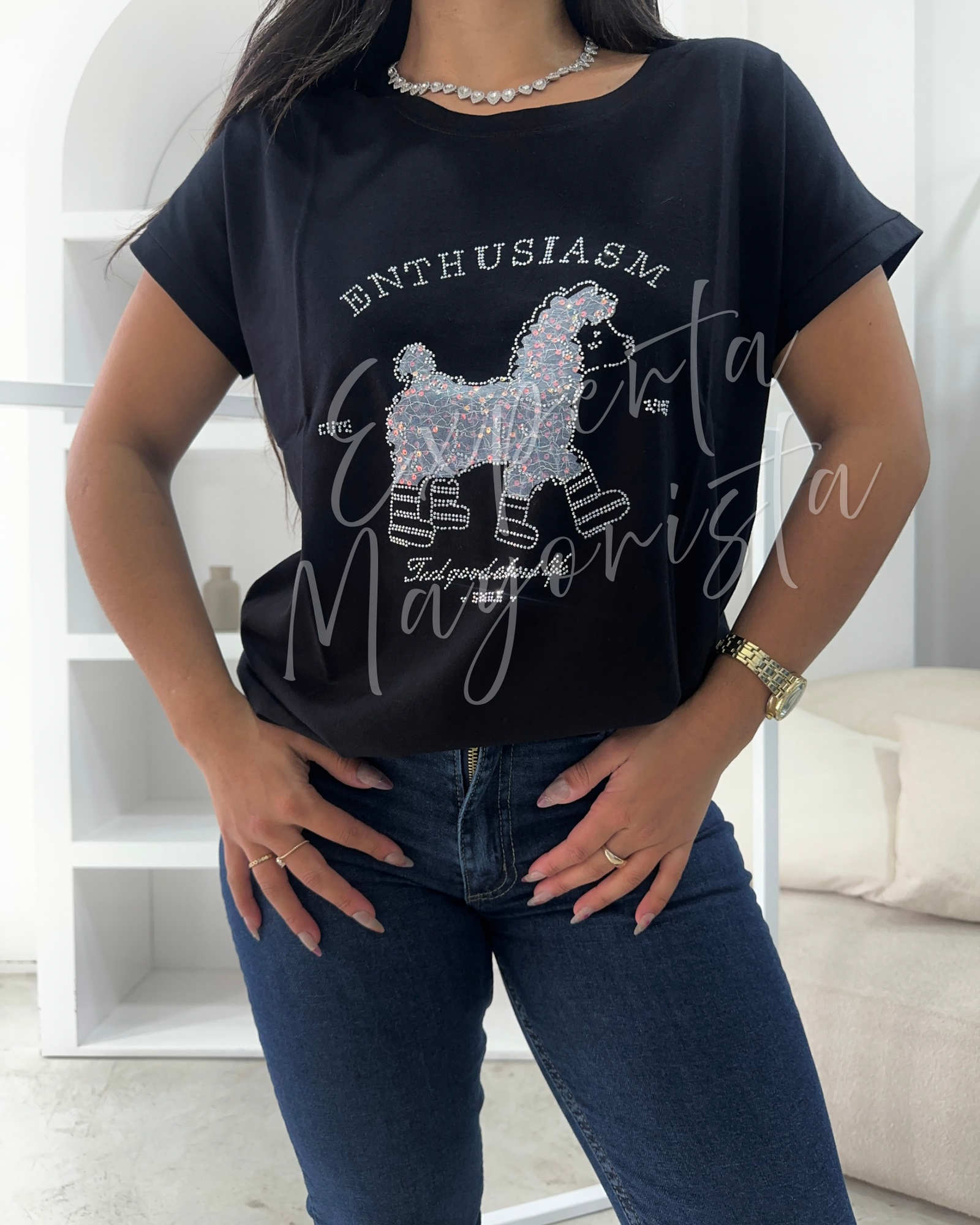 remera con aplique & strass algodÓn peinado