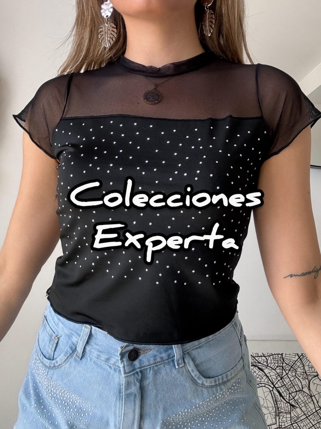 remera lycra con tul & strass